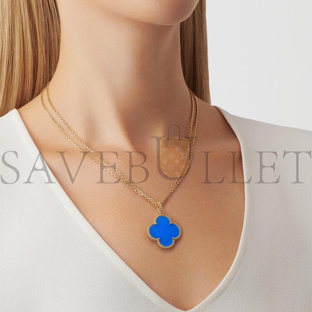 V*n Cl**f & Ar**ls magic alhambra long necklace, 1 motif - yellow gold, agate  vcarp6la00